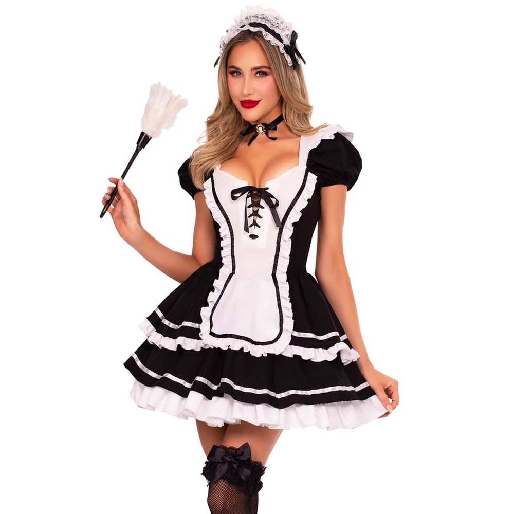 Leg Avenue - Maid to Flirt Ruffle Trimmed Kostuum jurk - Zwart/Wit